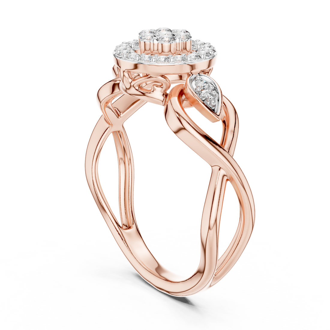 12#10002@L - Halo Round Ring - White Gold