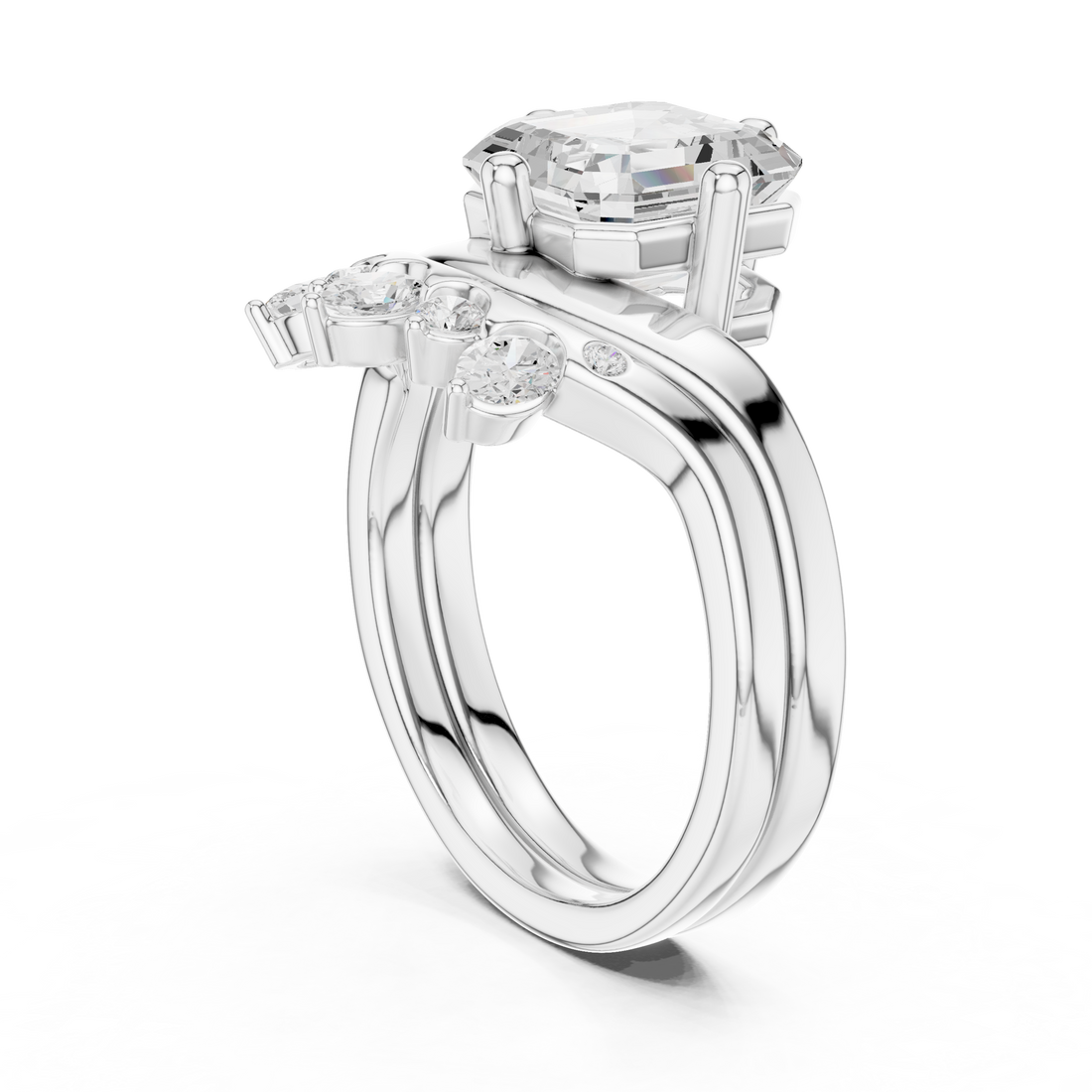 DDLR-444 -AC - Fashion Emerald Ring - White Gold