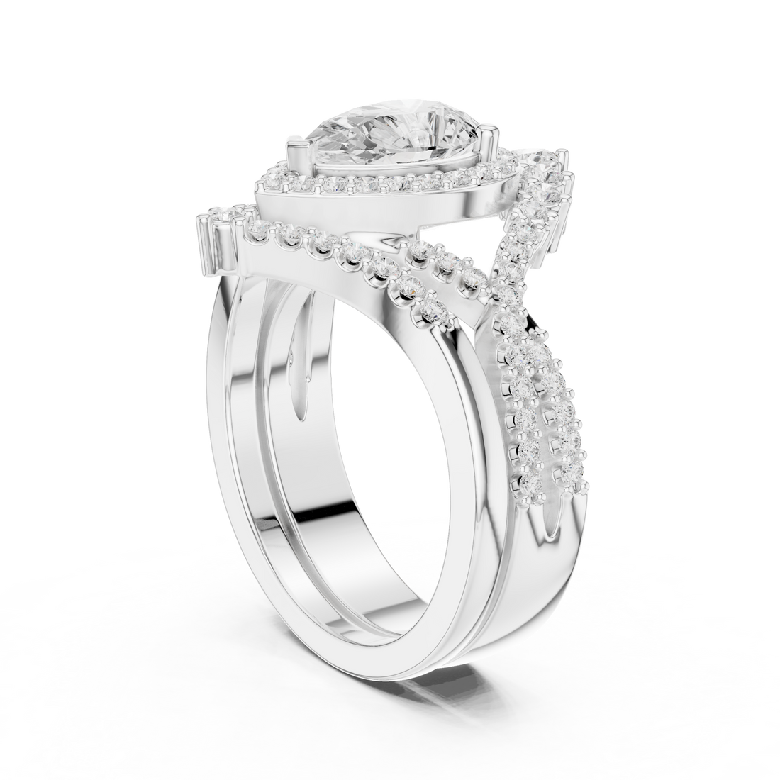 DDLR-353 - Halo Pear Ring - White Gold