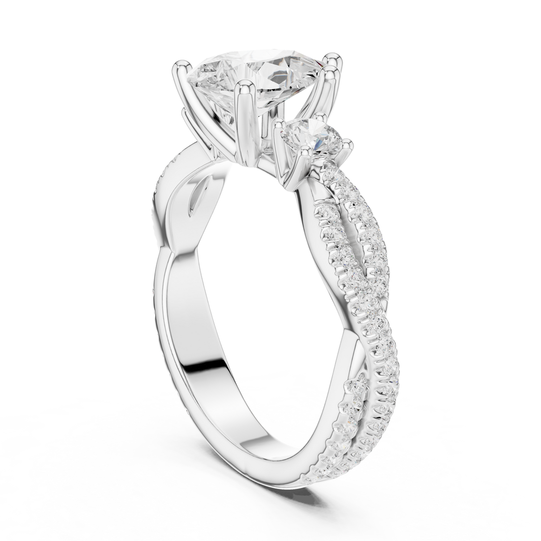 DDLR-281-PE - Three Stone Pear Ring - White Gold