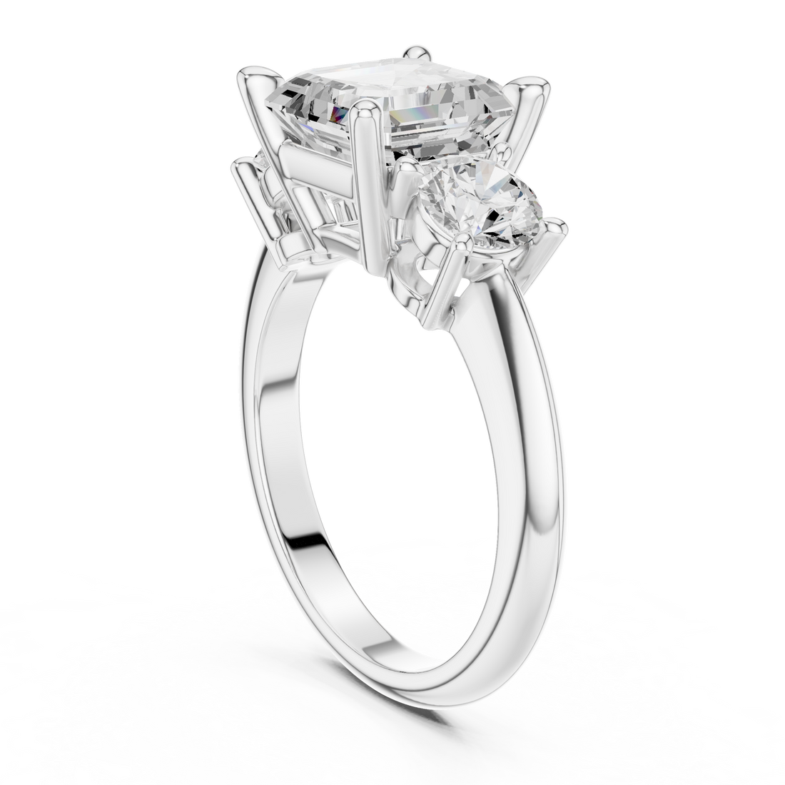 DDLR-899 - Three Stone Asscher Ring - White Gold