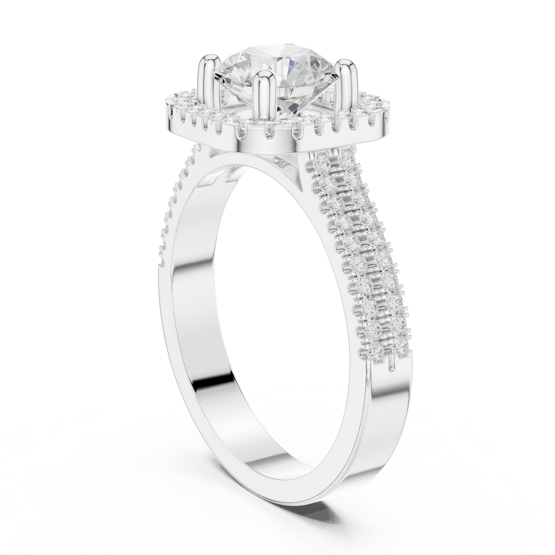 DDLR-329 - Halo Round Ring - White Gold