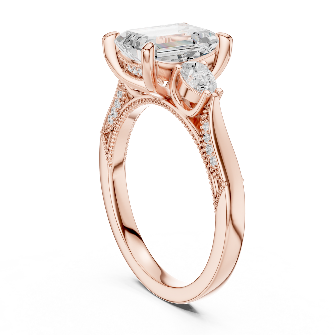 DDLR-1041 - Three Stone Emerald Ring - White Gold