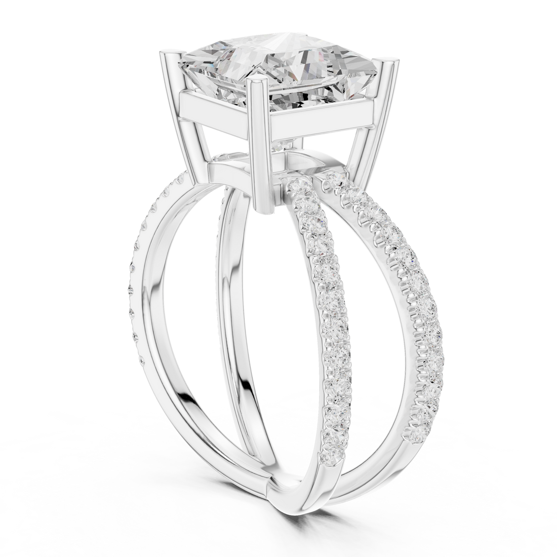 25 PRI - Split Shank Princess Ring - White Gold