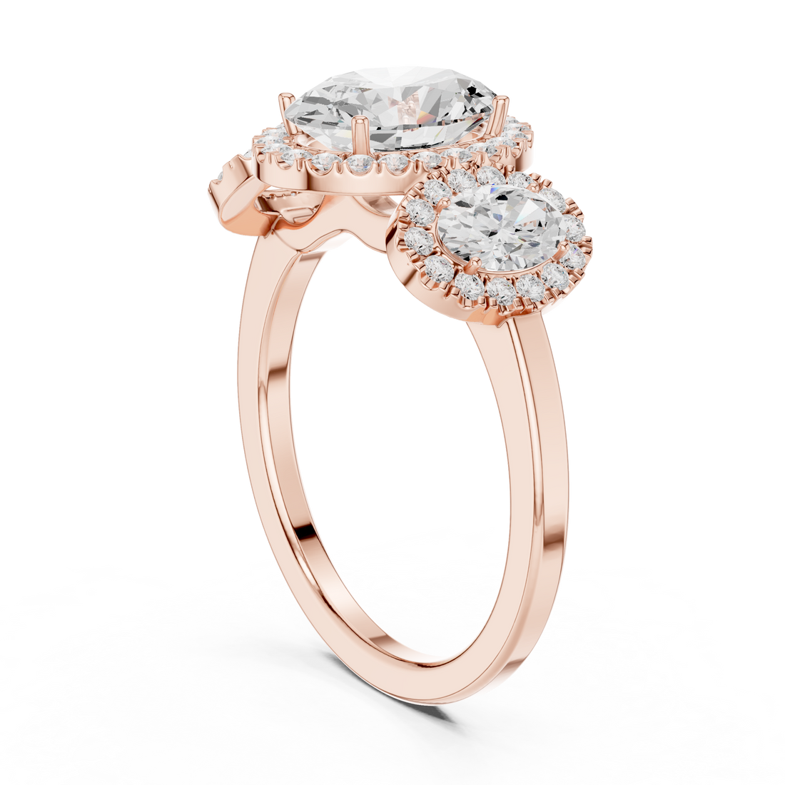 DDLR-1062 - Halo Three Stone Oval Ring - White Gold