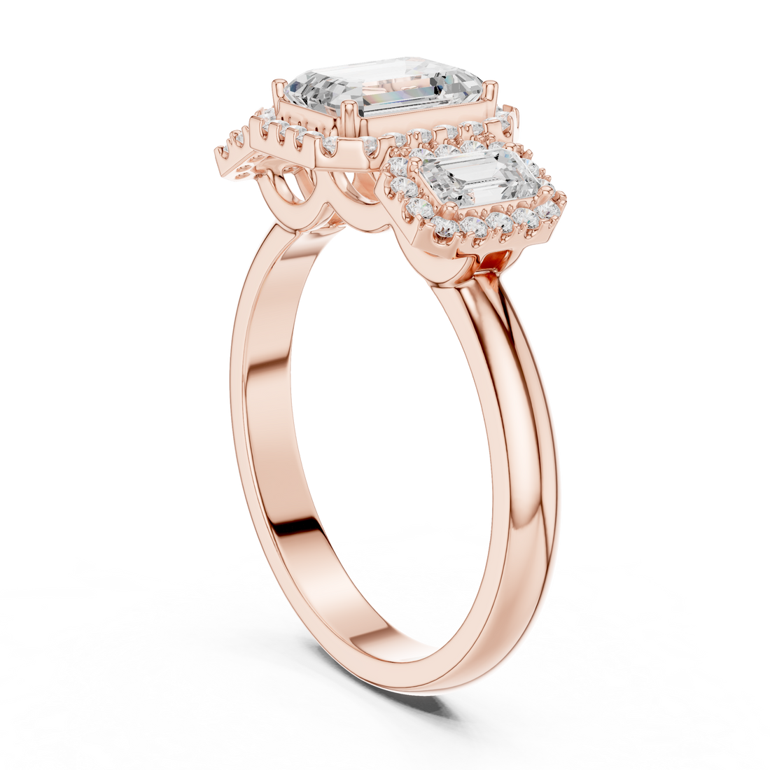 DDLR-1067 - Halo Three Stone Emerald Ring - White Gold