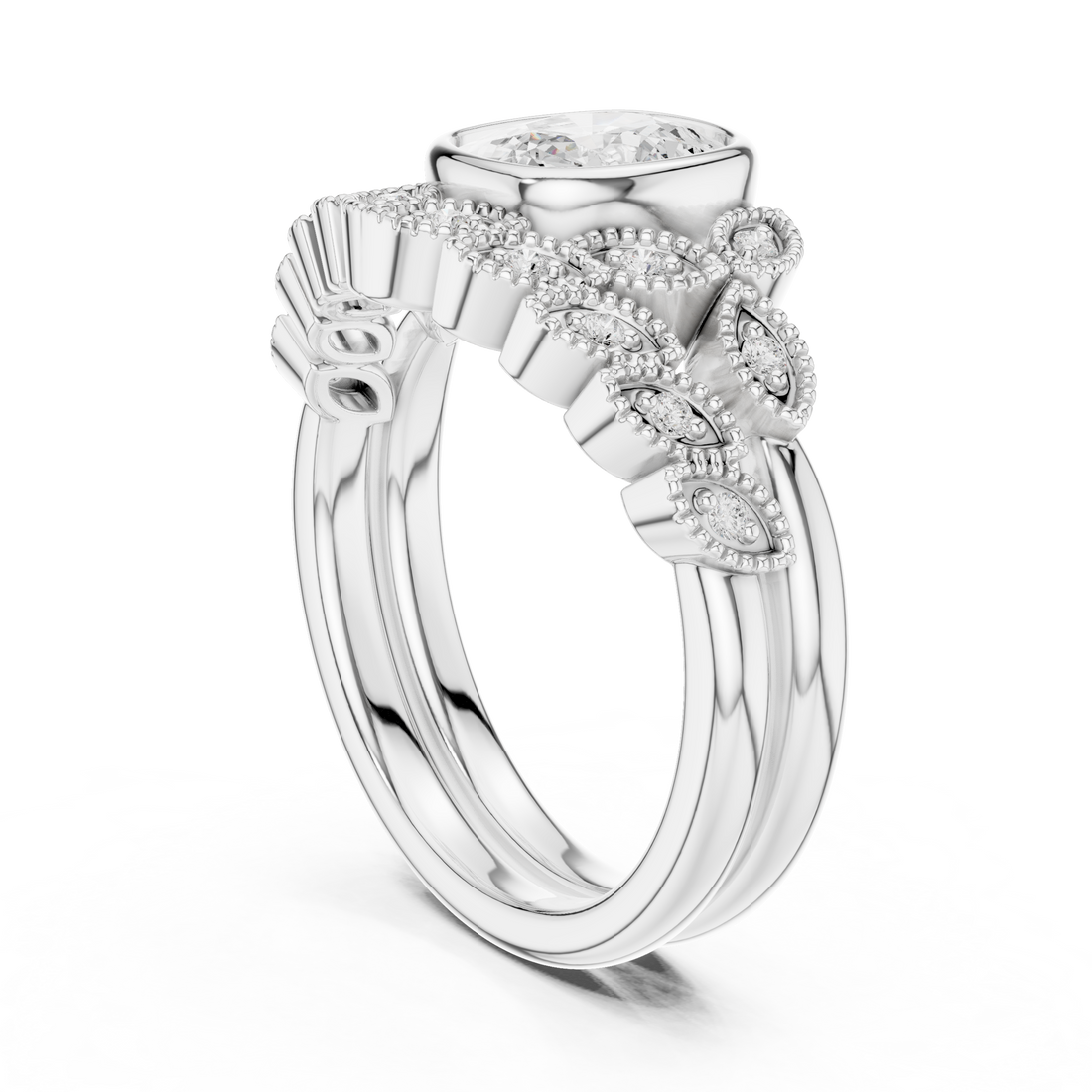 DDLR-290 - Vintage Cushion Ring - White Gold