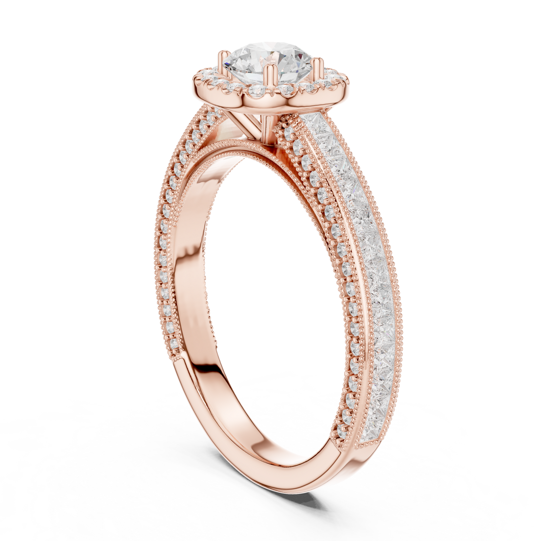 LR-0231 - Halo Round Ring - White Gold