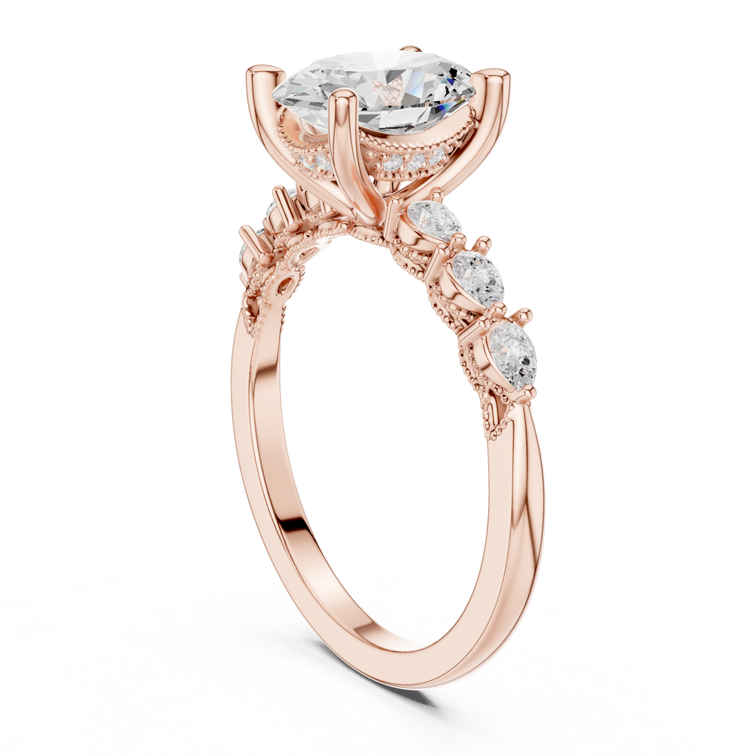 DDLR-168 -R00843-OV - Vintage Oval Ring - White Gold
