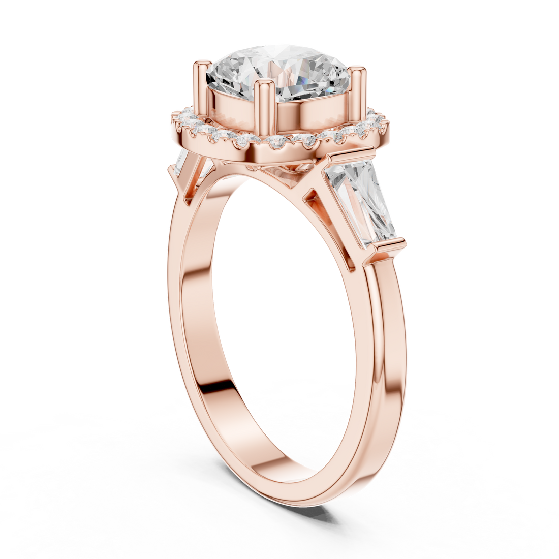 DDLR-342 CUS - Halo Three Stone Cushion Ring - White Gold