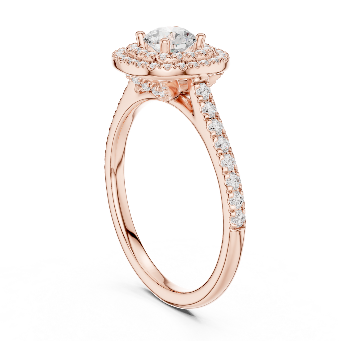 LR-0243 - Halo Round Ring - White Gold