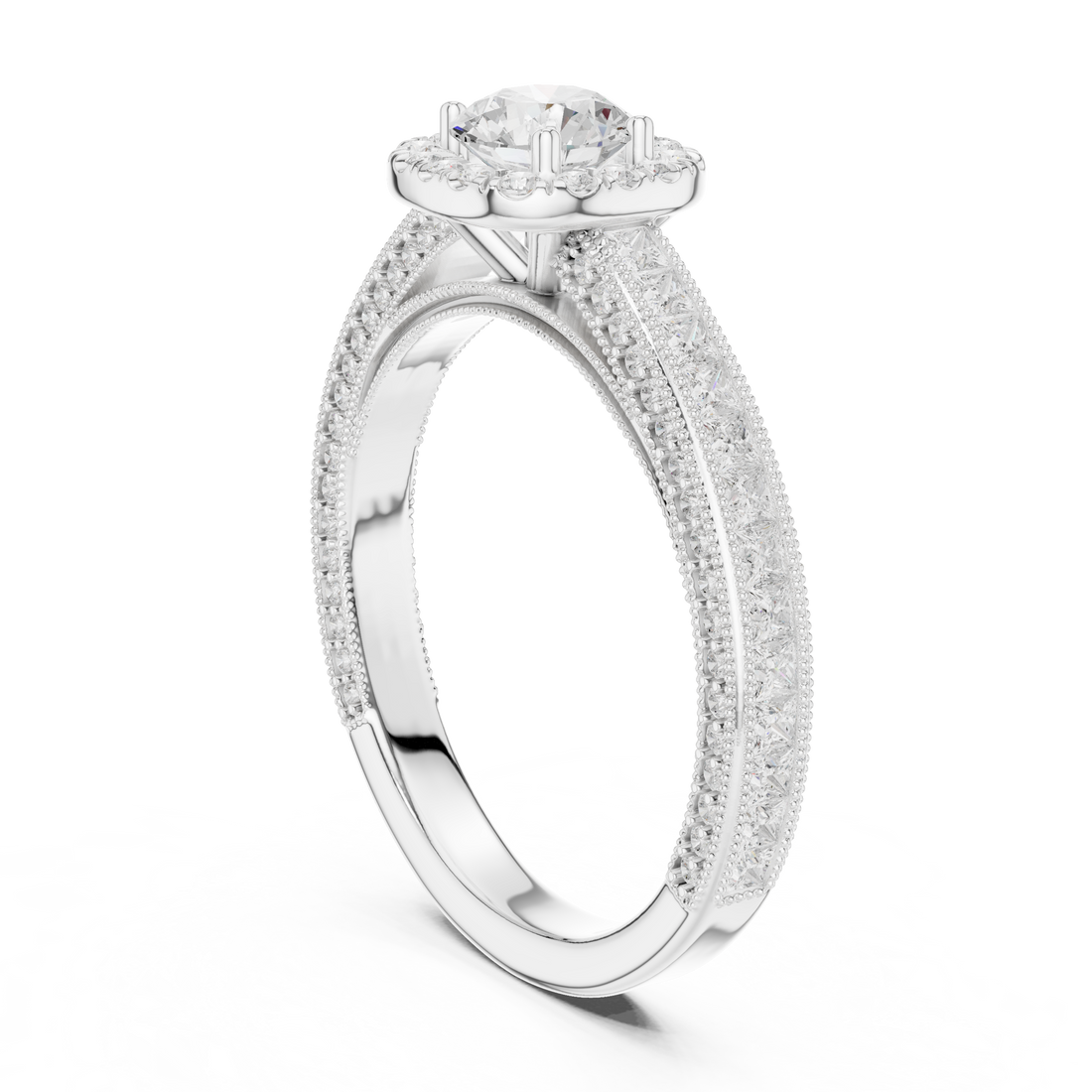 LR-0231 - Halo Round Ring - White Gold