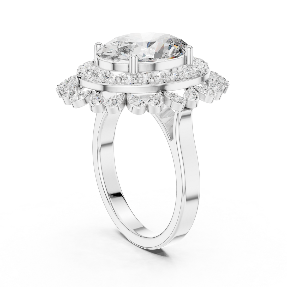 9#10048L - Halo Oval Ring - White Gold