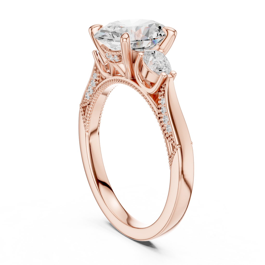 DDLR-1042 - Three Stone Oval Ring - White Gold