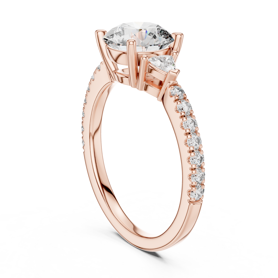 DDLR-037 - Three Stone Round Ring - White Gold
