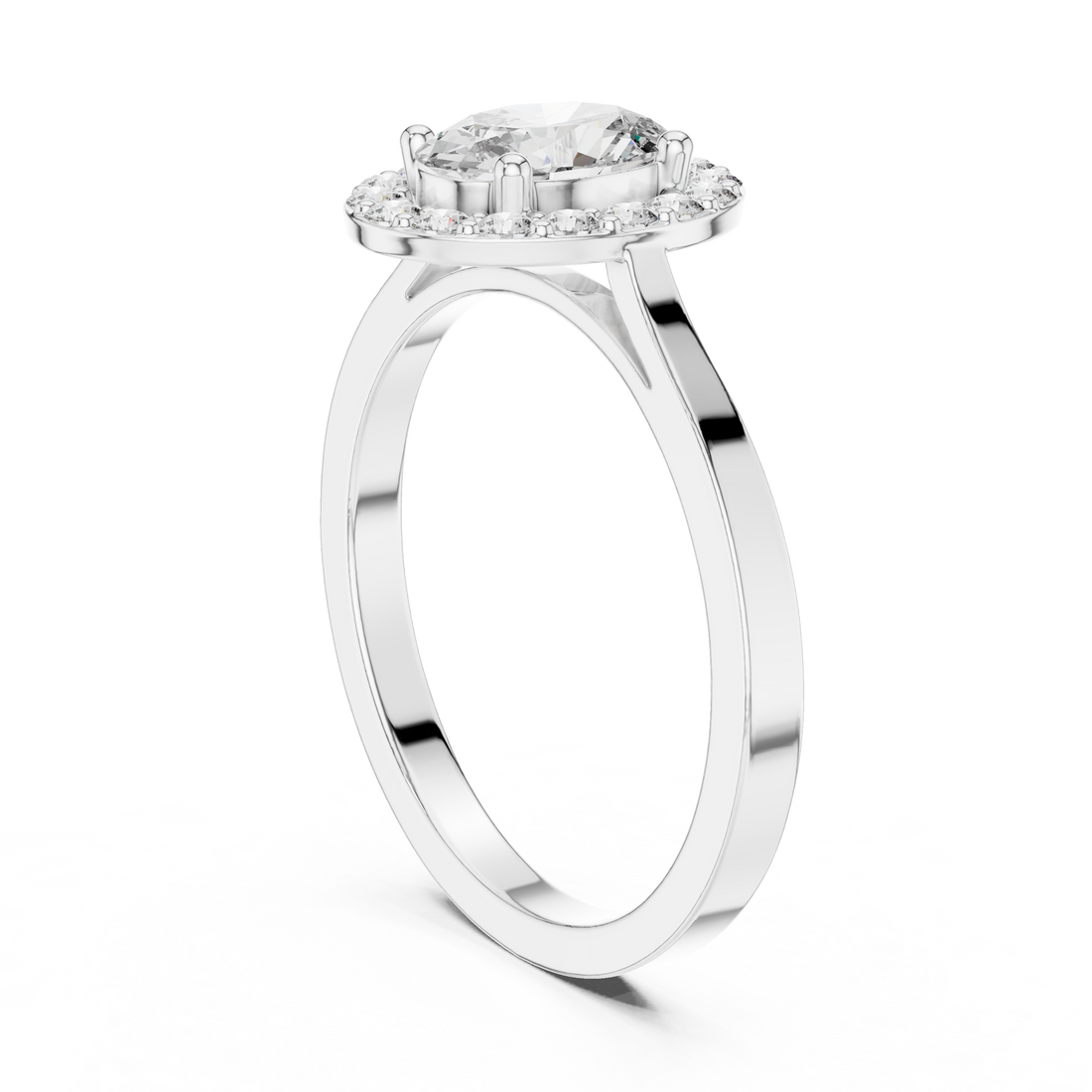 ALR-115 - Halo Oval Ring - White Gold