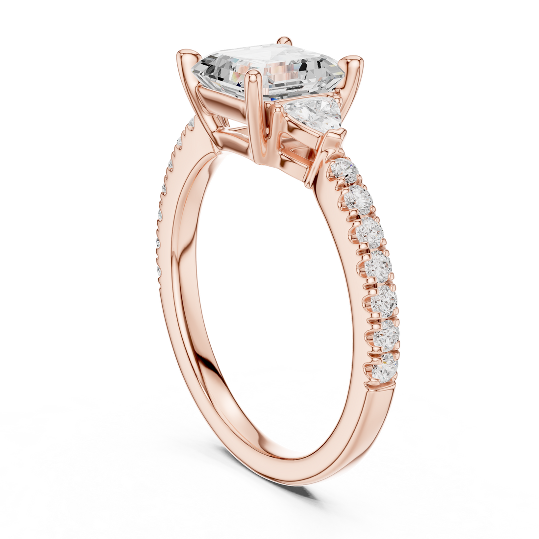 DDLR-037-AC - Three Stone Asscher Ring - White Gold
