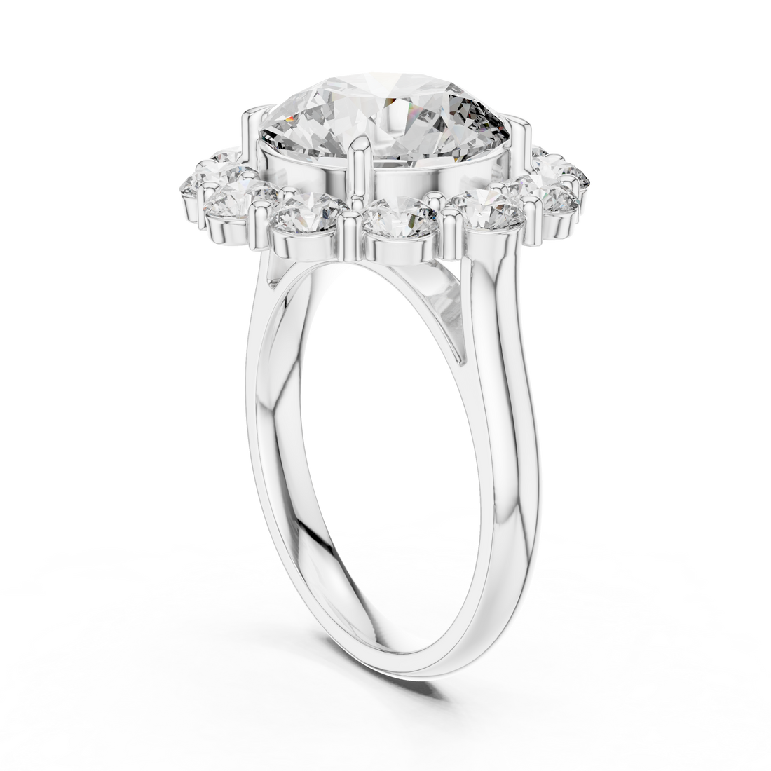 9#10025L_09 - Halo Round Ring - White Gold