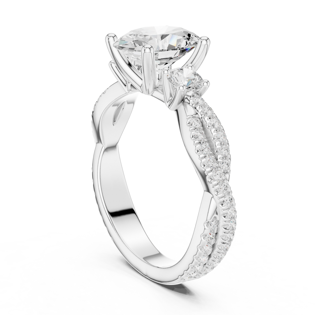 DDLR-281-OV - Three Stone Oval Ring - White Gold