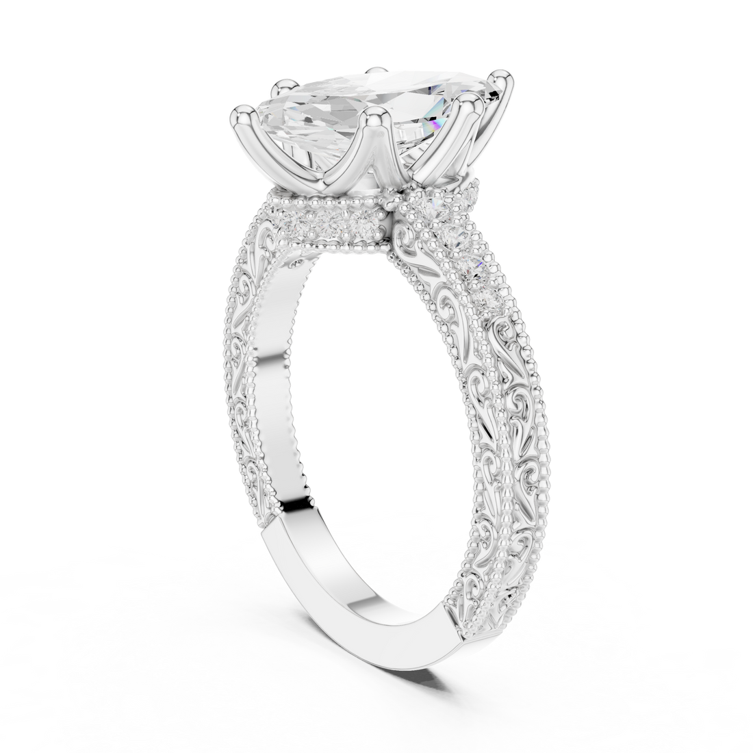 DDLR-166-MQ - Vintage Marquise Ring - White Gold