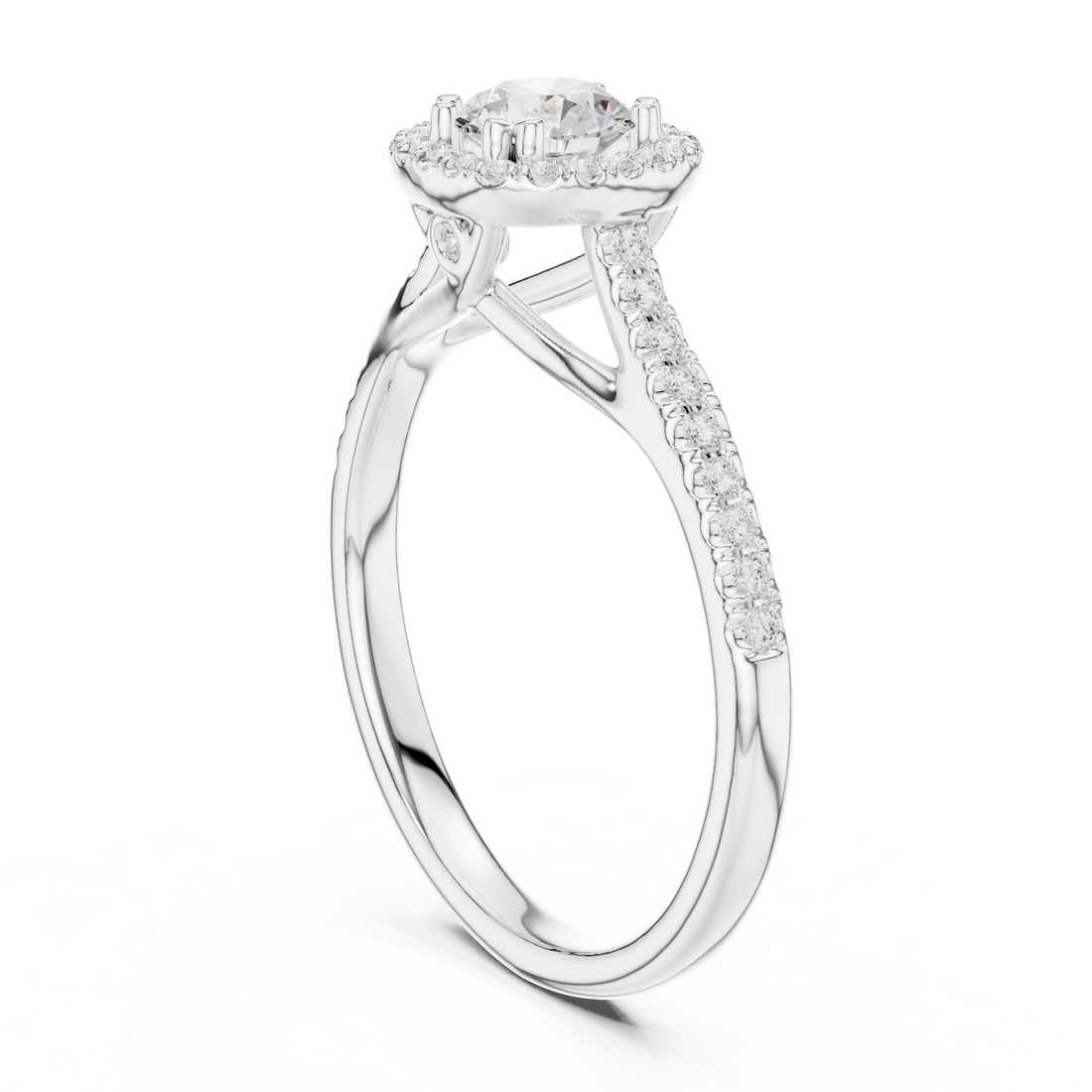 LR-0227 - Halo Round Ring - White Gold