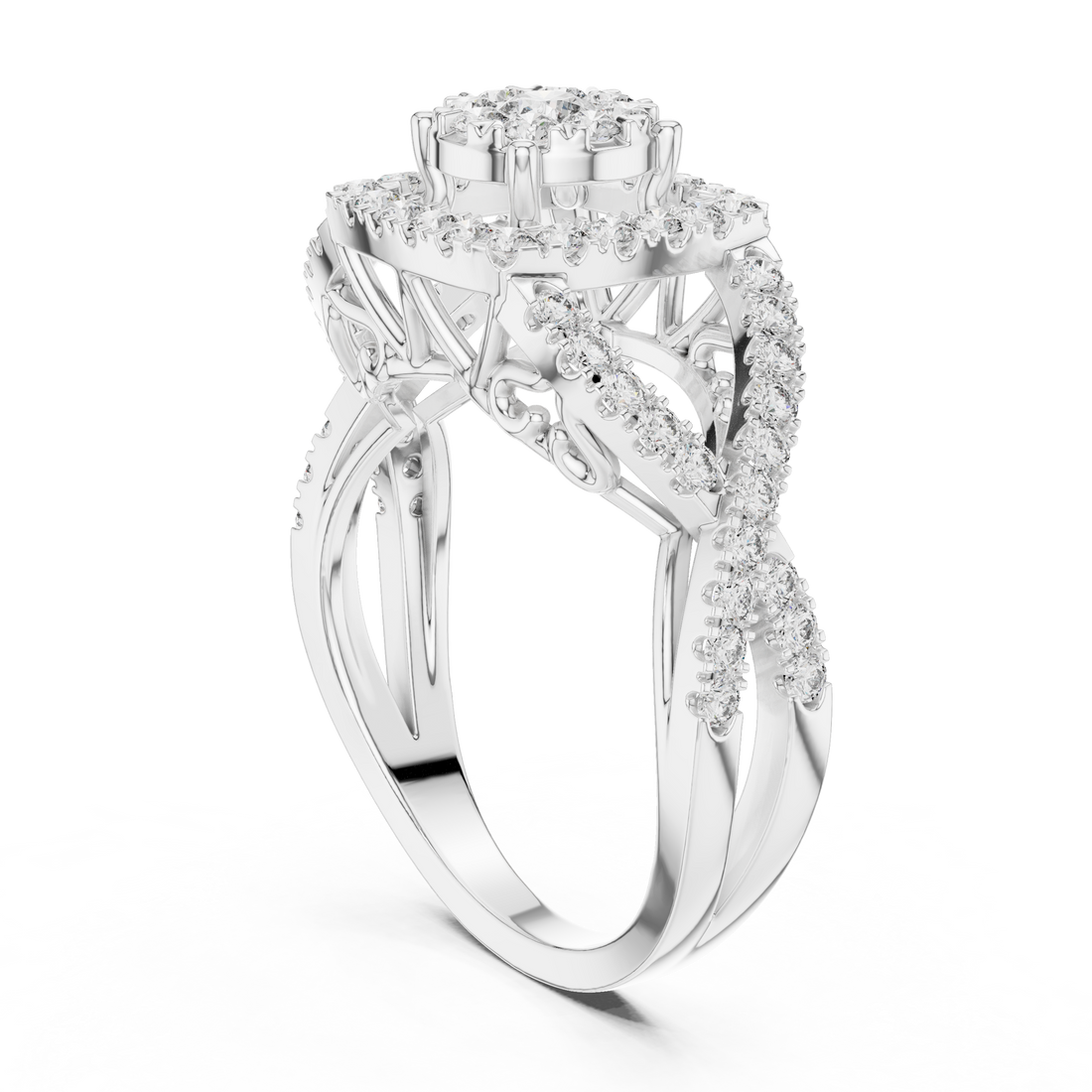 19#120031L - Halo Round Ring - White Gold