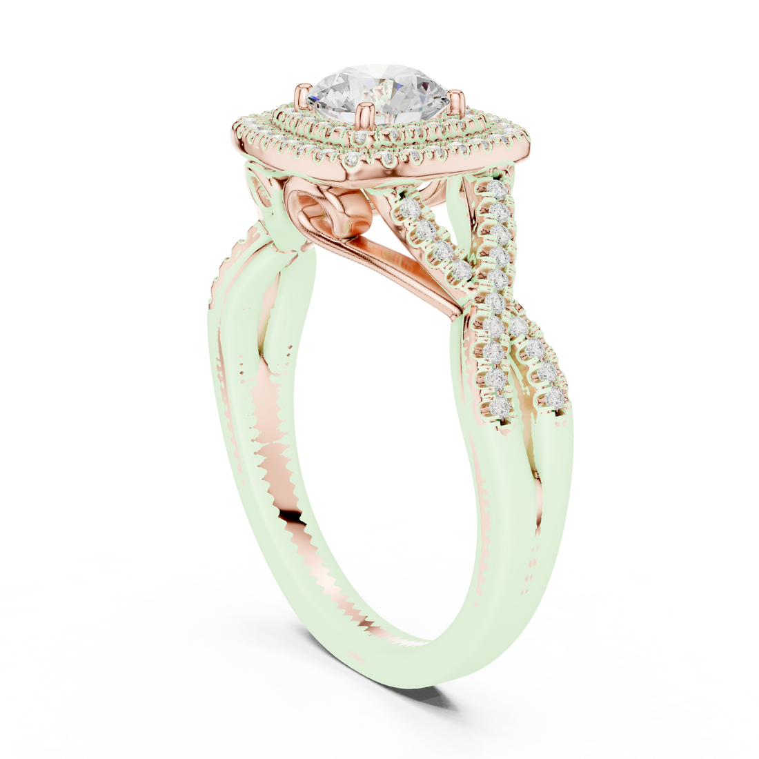 LR-0257 - Halo Round Ring - White Gold