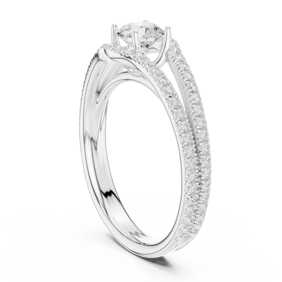 LR-0345 - Split Shank Round Ring - White Gold