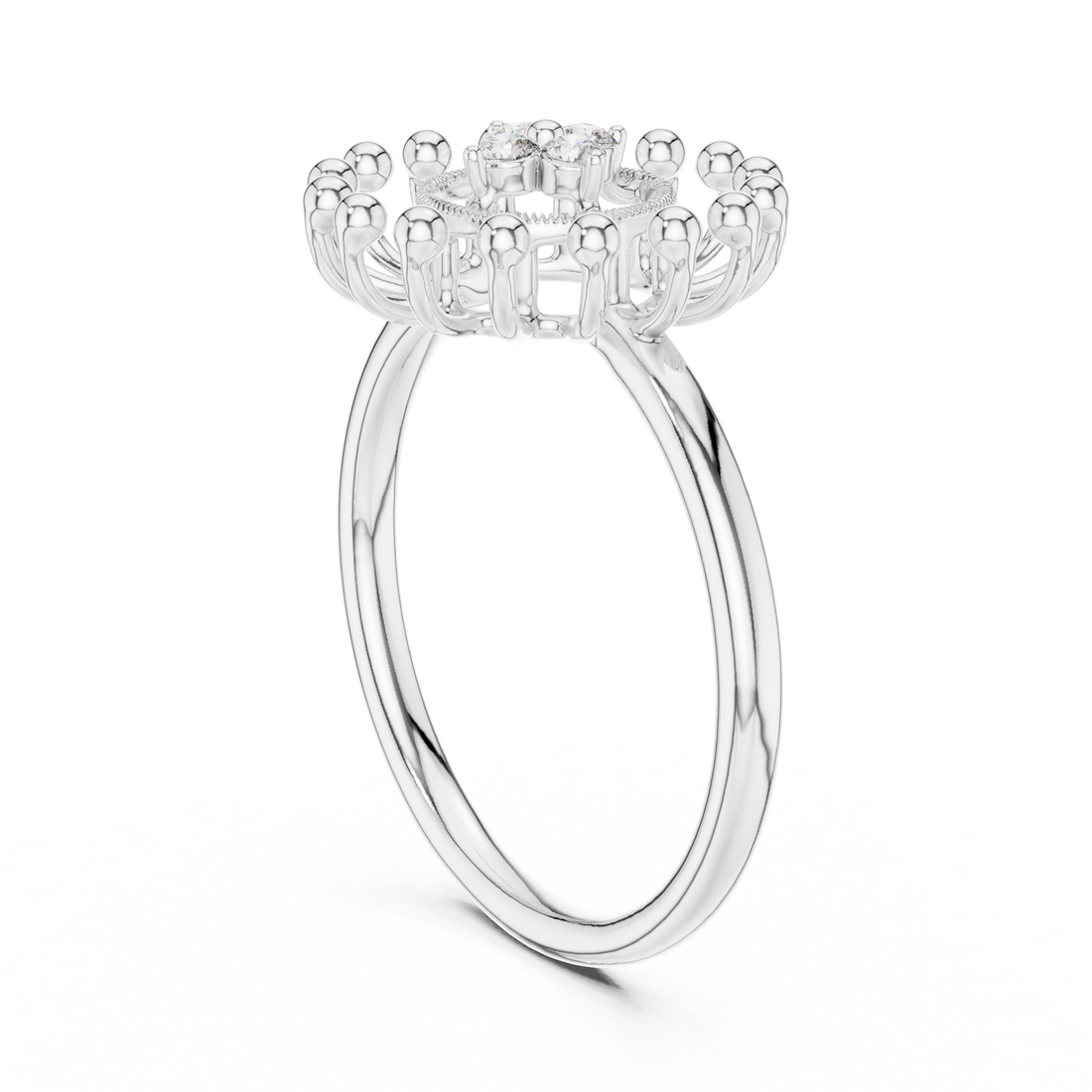 12#10056@L - Fashion Round Ring - White Gold