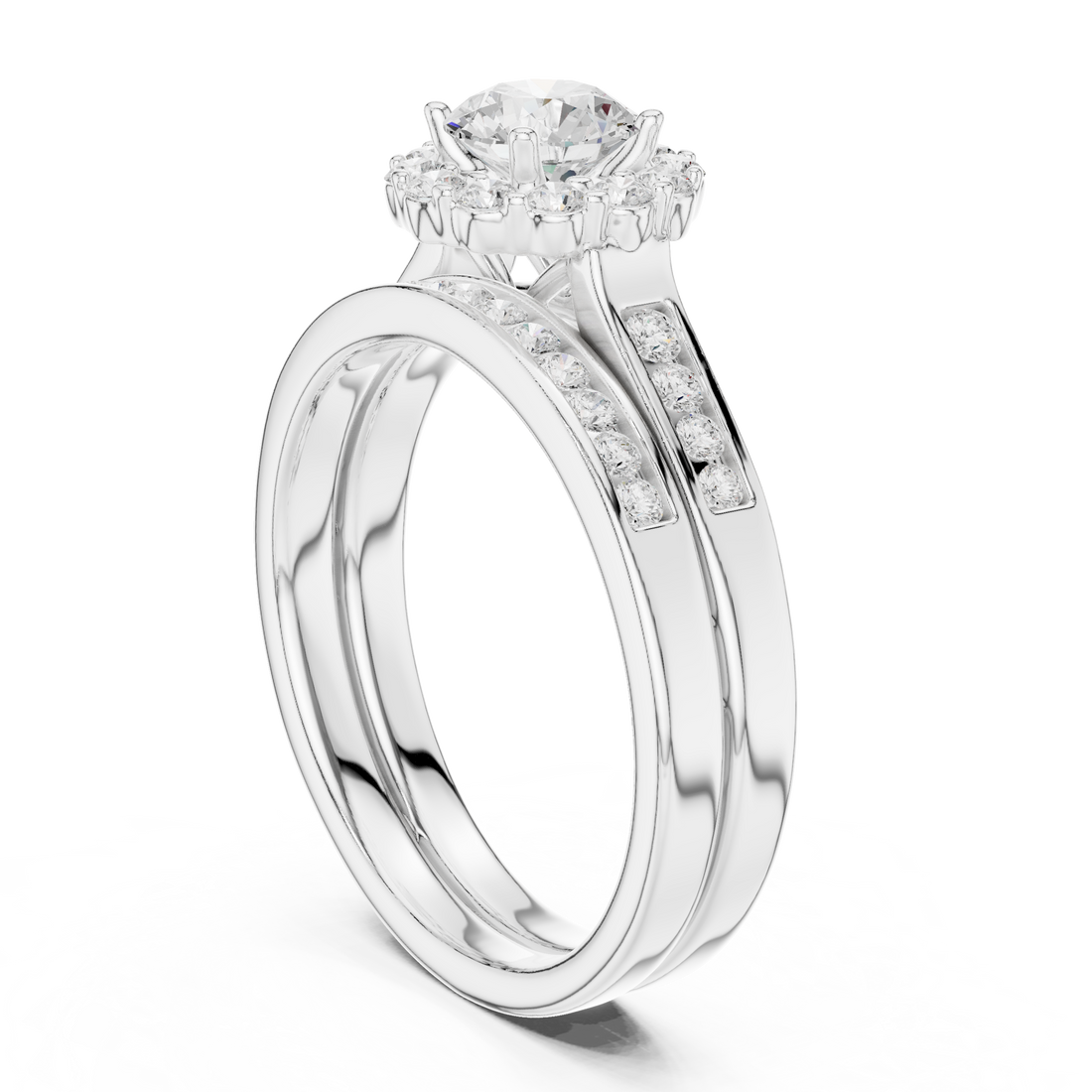 LR-0269 - Halo Round Ring - White Gold