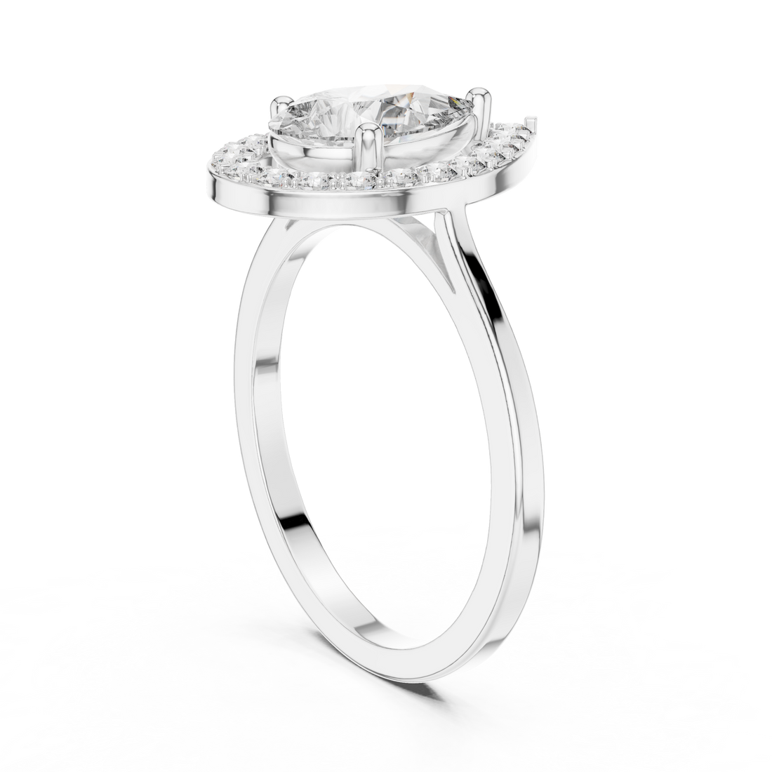 ALR-226 - Halo Pear Ring - White Gold