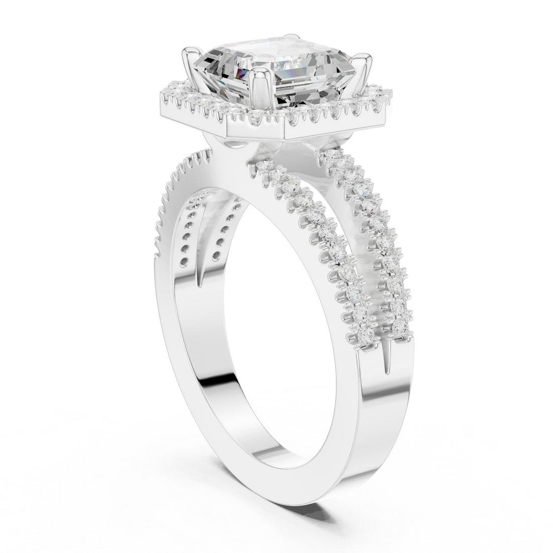 DDLR-350 AC - Halo Asscher Ring - White Gold