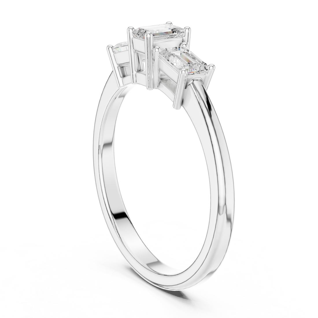 DDLR-480 - Three Stone Emerald Ring - White Gold