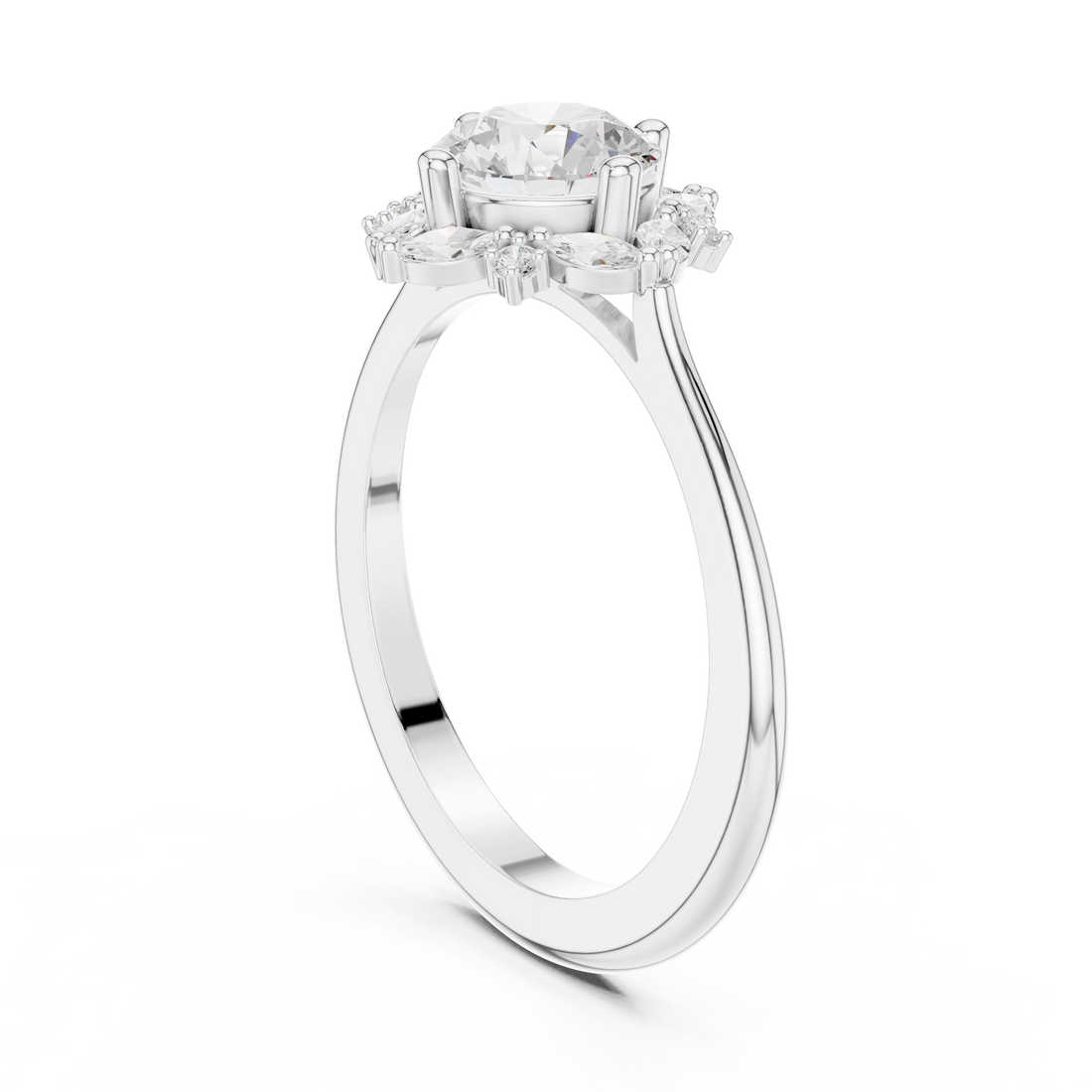 DDLR-328 - Halo Round Ring - White Gold