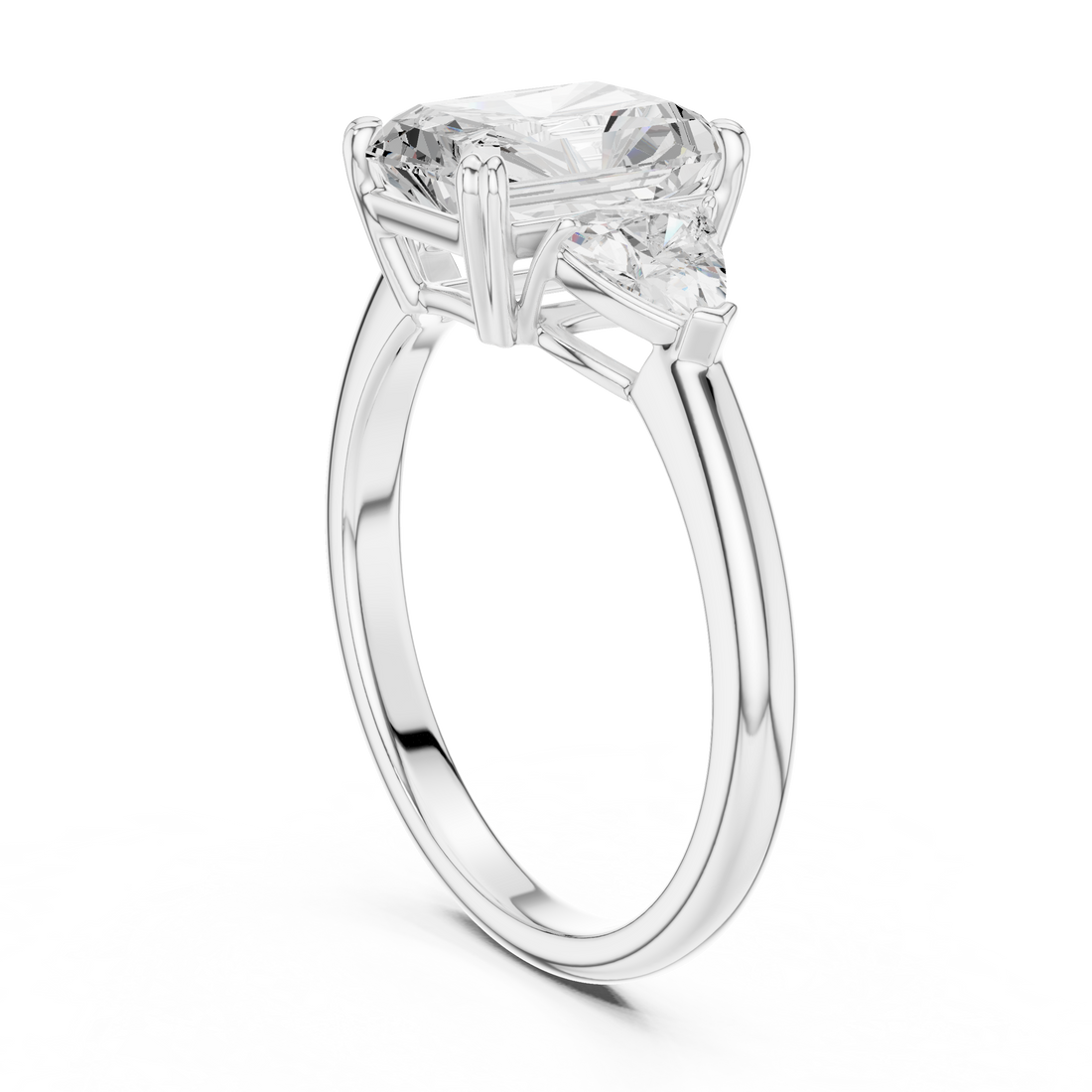 DDLR-034-RA - Three Stone Radiant Ring - White Gold