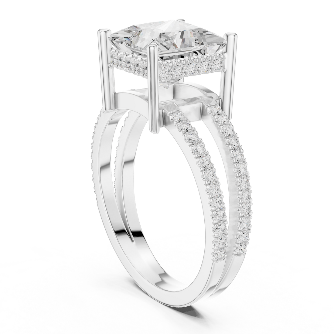 13 PRI - Split Shank Princess Ring - White Gold