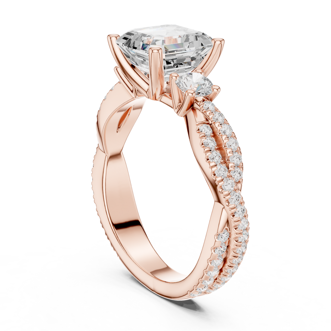 DDLR-1032 - Three Stone Asscher Ring - White Gold