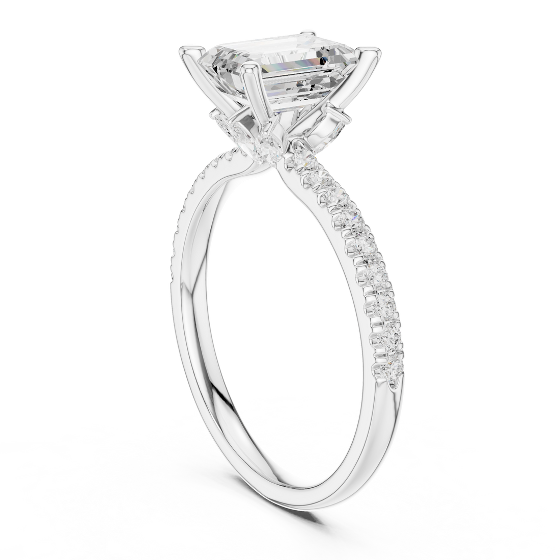DDLR-256-EM - Solitaire Emerald Ring - White Gold