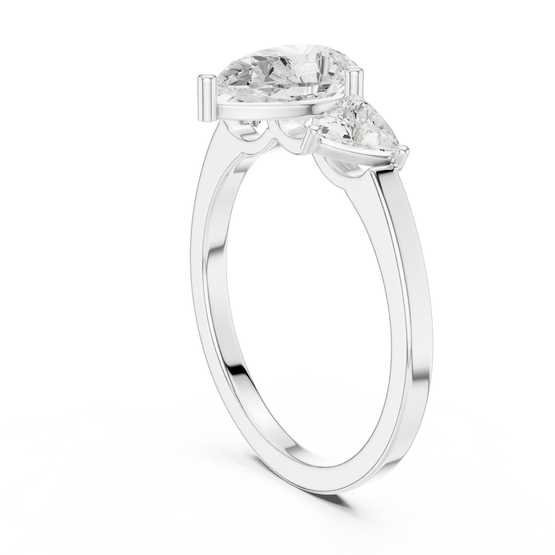 DDLR-1093 - Three Stone Pear Ring - White Gold