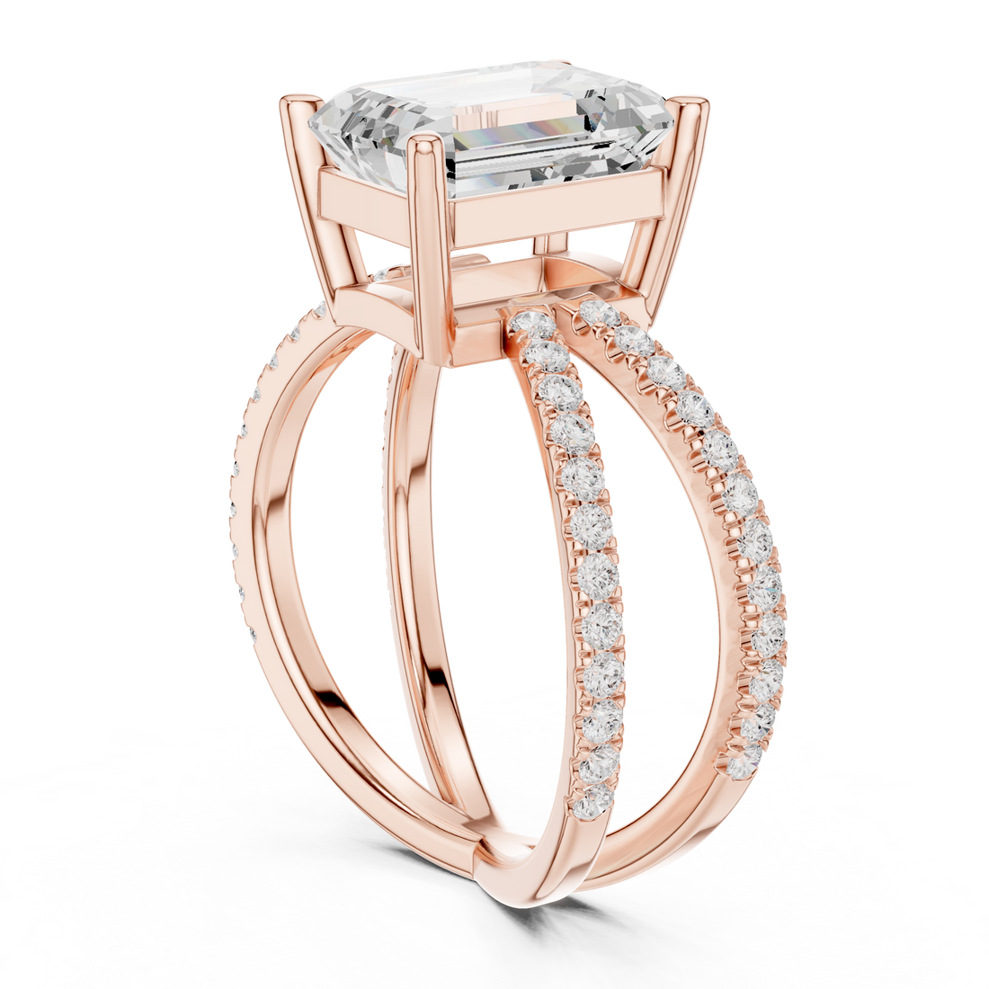 25 EM - Split Shank Emerald Ring - White Gold