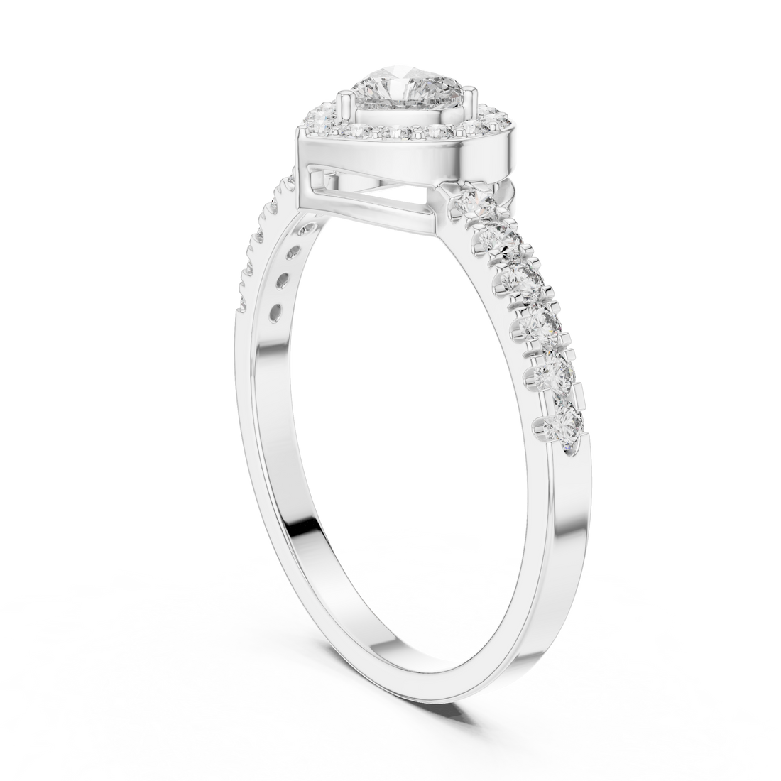 HLR-04 - Halo Heart Ring - White Gold