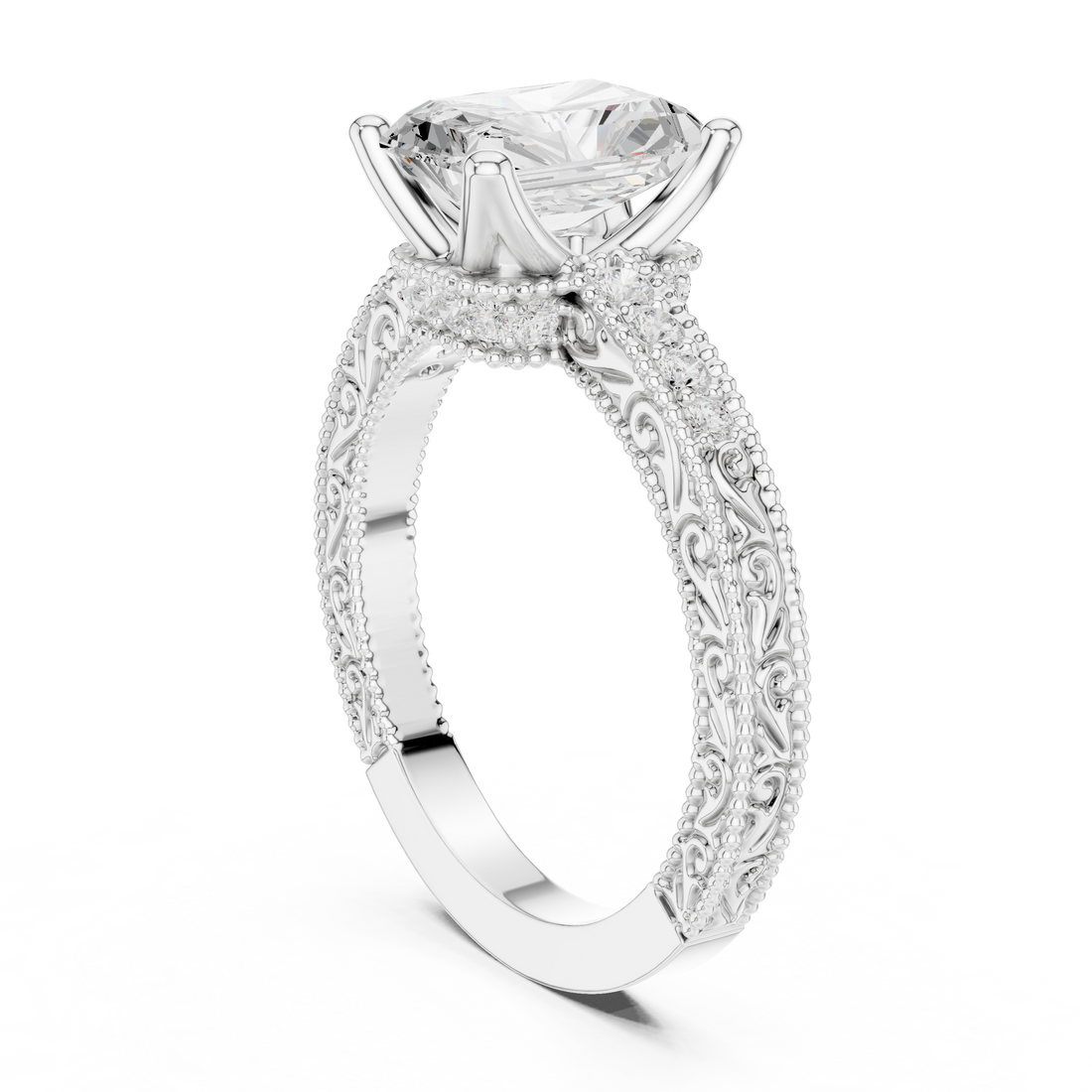 DDLR-981 - Vintage Radiant Ring - White Gold