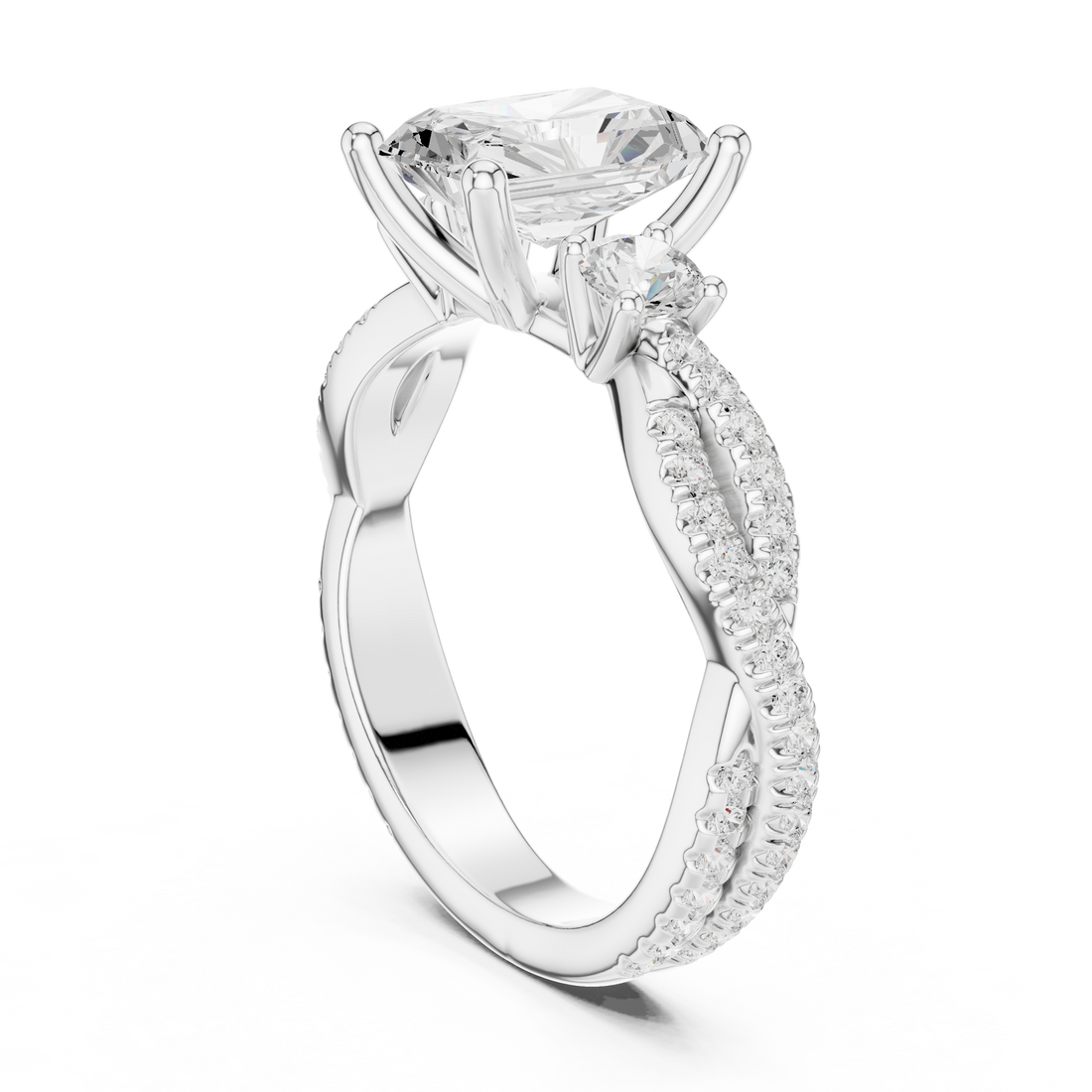 DDLR-281-RA - Three Stone Radiant Ring - White Gold