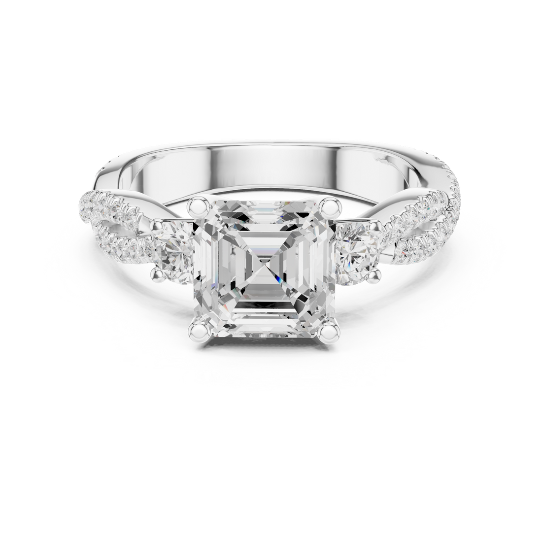 Three Stone Ring - Asscher | DDLR-1032 - Rose Gold