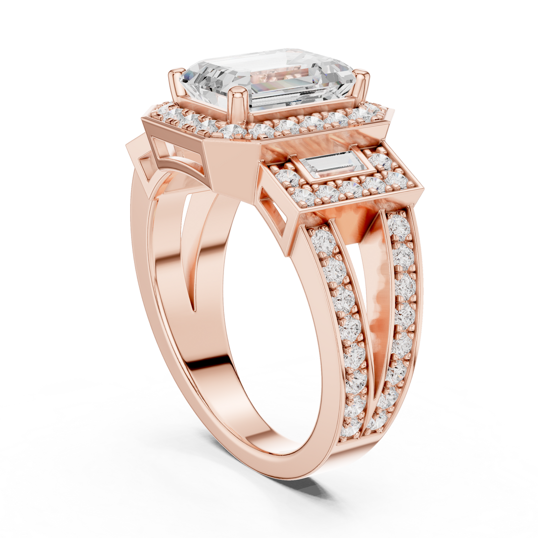 DDLR-1050 - Halo Emerald Ring - White Gold