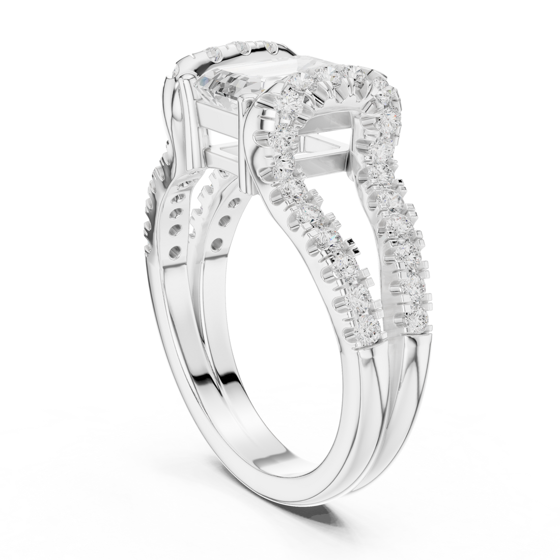 DDLR-409 - Split Shank Emerald Ring - White Gold