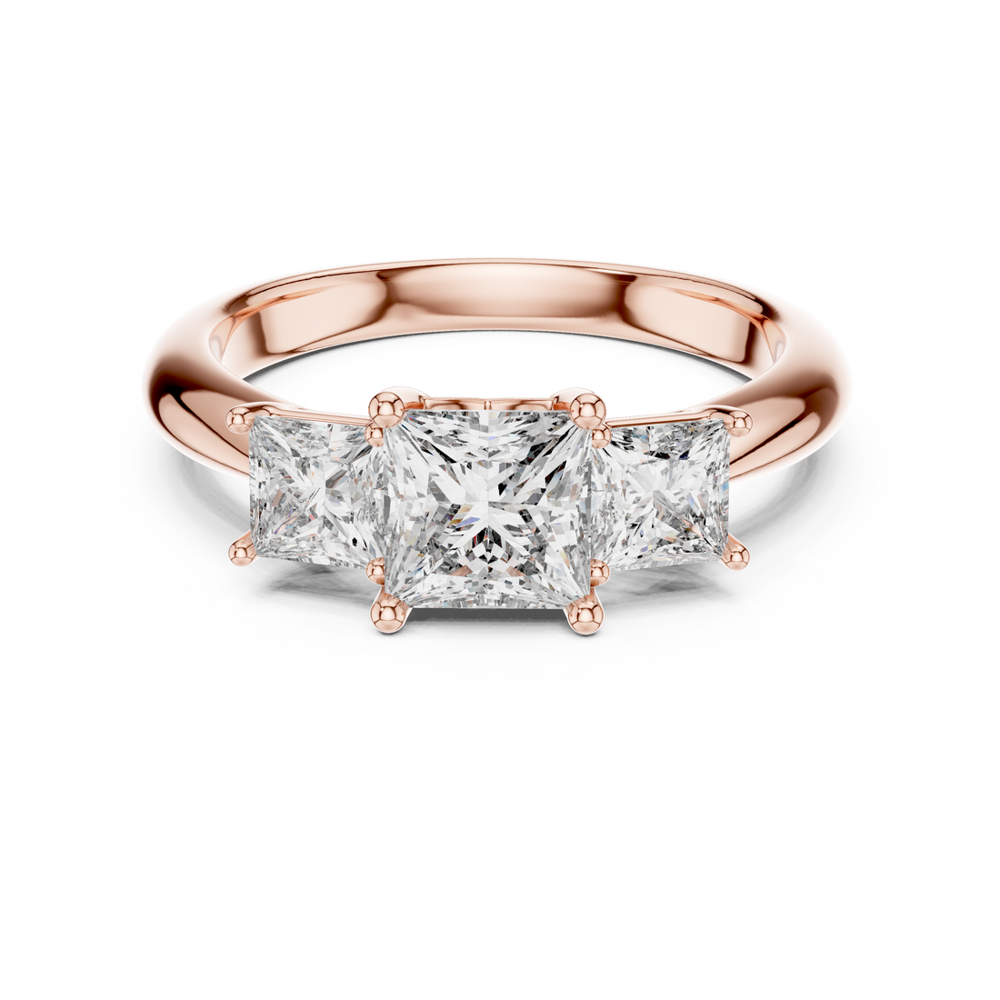Three Stone Ring - Princess | DDLR-044 - Rose Gold