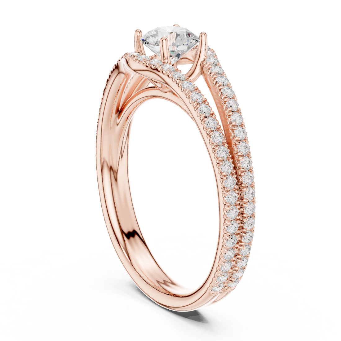 LR-0345 - Split Shank Round Ring - White Gold