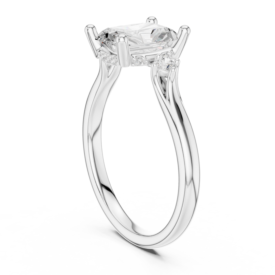 DDLR-164-RA - Three Stone Radiant Ring - White Gold