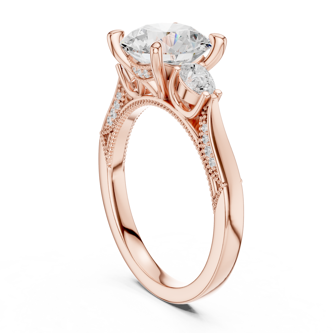 DDLR-1045 - Three Stone Round Ring - White Gold